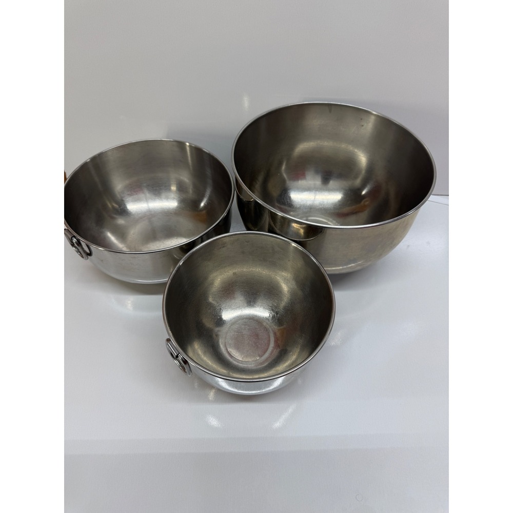 Vintage 18-8 Stainless Steel Nesting Mixing Bowls Set of 3 with Ring Handles